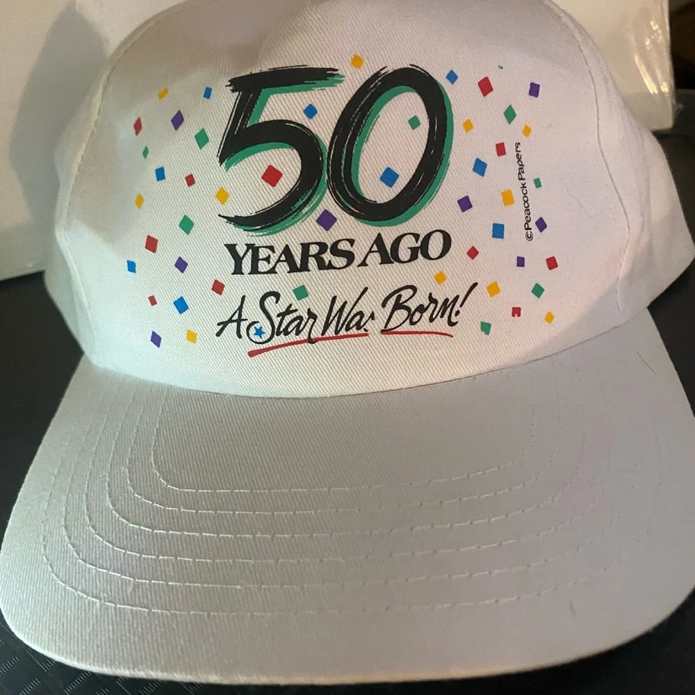 Source Unknown White 50 Years Ago Celebration Party Hat with Multicolor Confetti